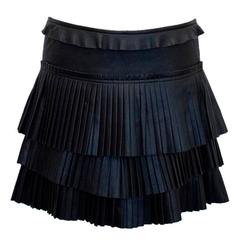 Isabel Marant Black Leather Skirt with Pleats 