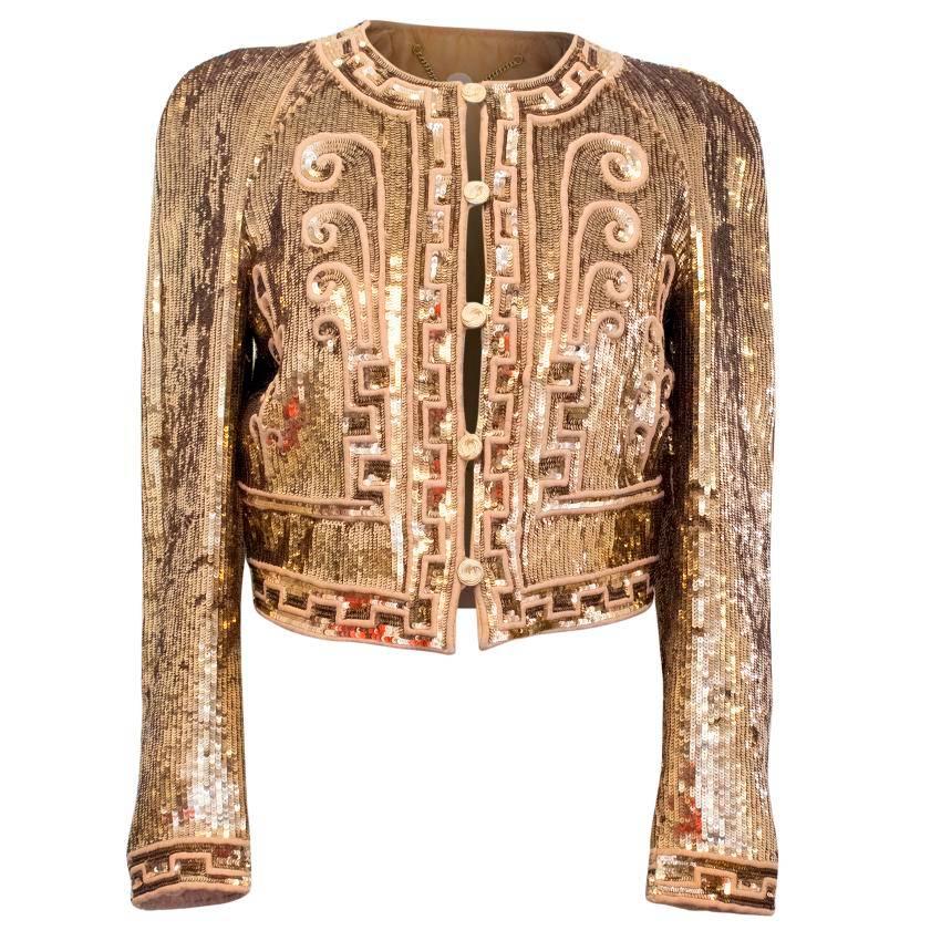 Stella McCartney Gold Sequinned Cropped Blazer  For Sale