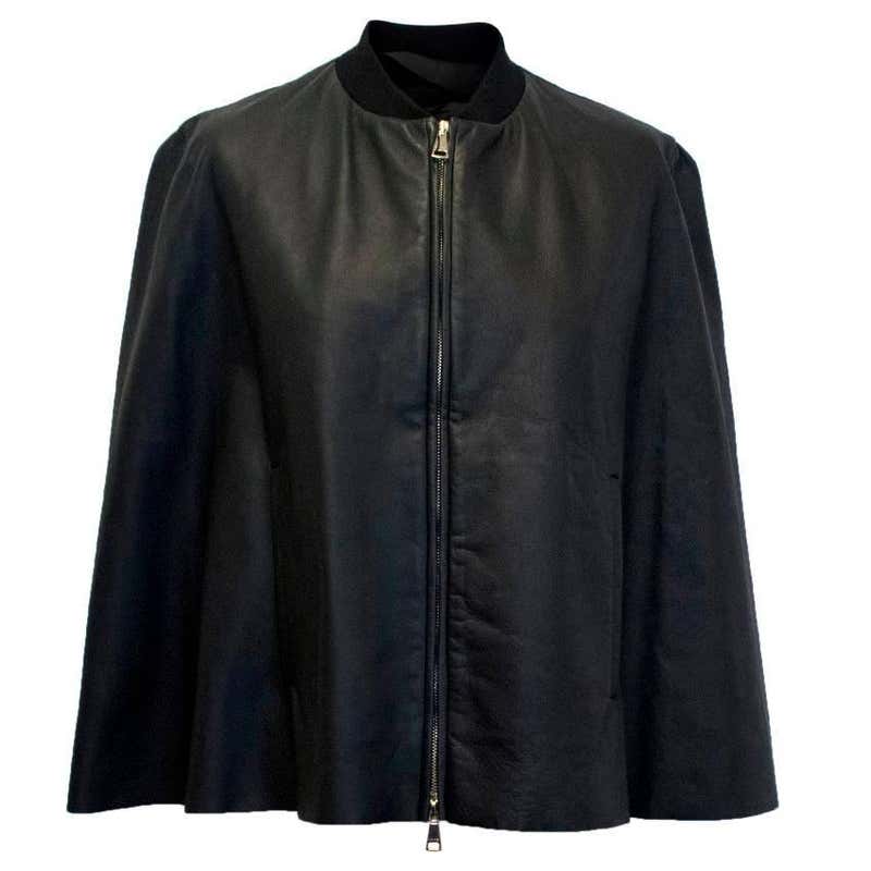Vionnet Black Leather Cape with Sheer Detail For Sale at 1stDibs