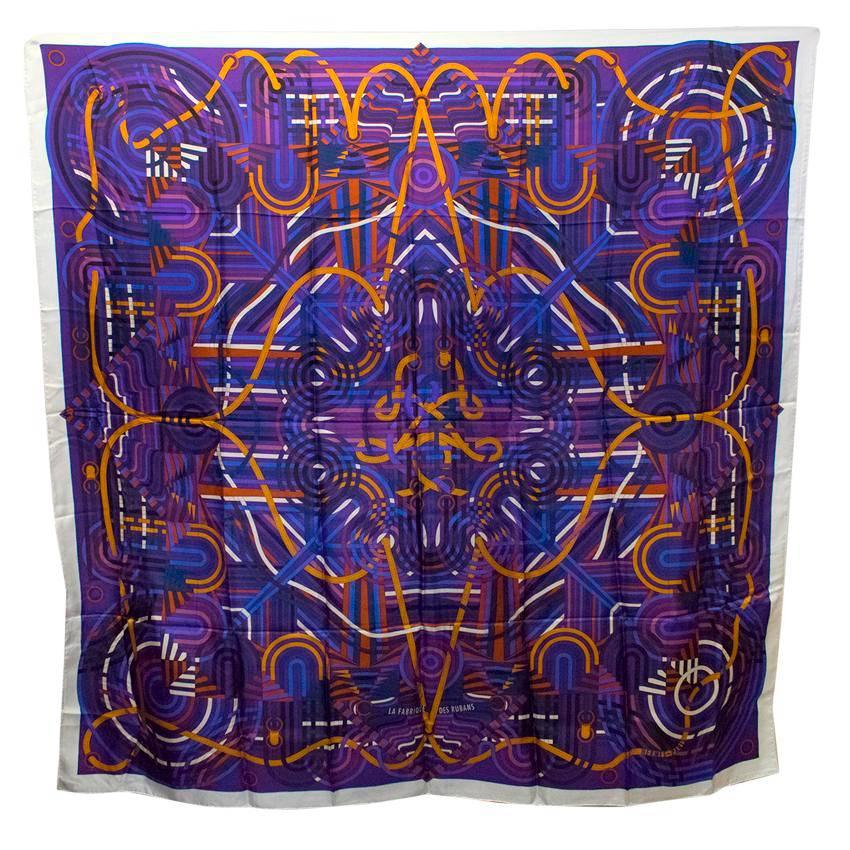 Hermes Blue, Orange and White Silk Print Scarf  For Sale