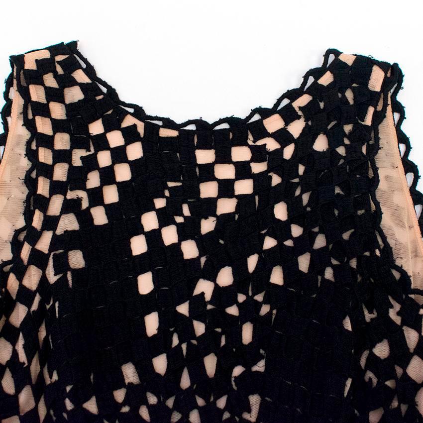 Jasmine Di Milo Black Crochet Skater Dress with Nude Mesh For Sale 1