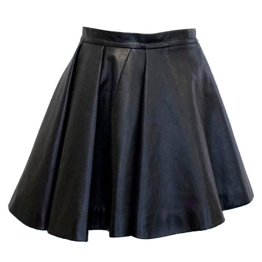 Balmain Black Leather Skater Skirt For Sale