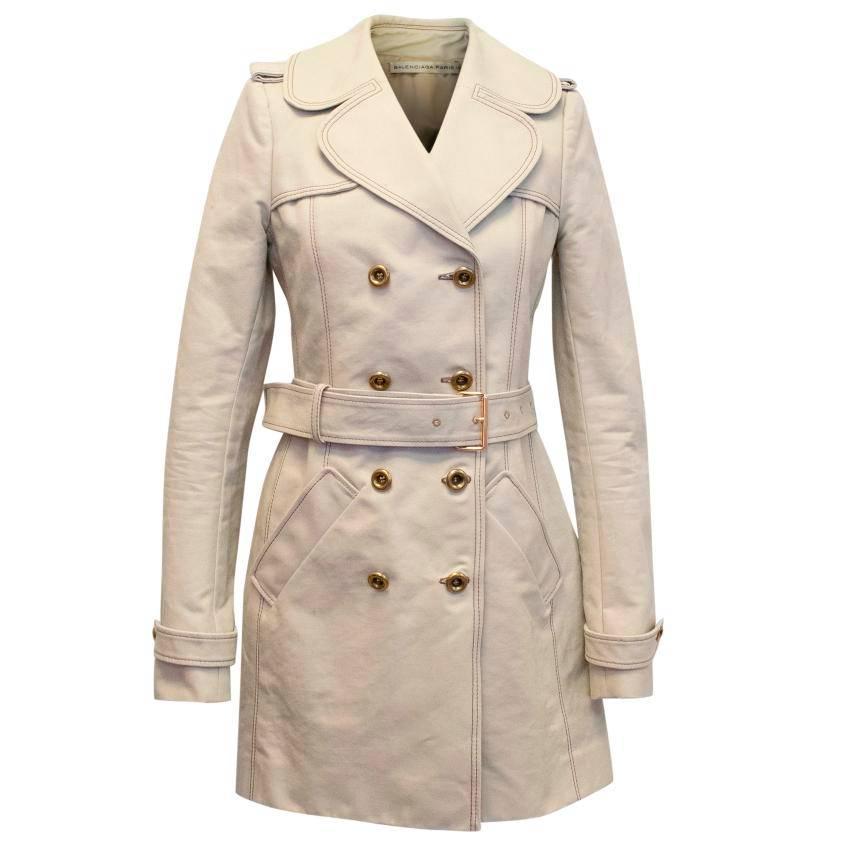 Balenciaga Beige Trench Coat with Brown Stitching  For Sale