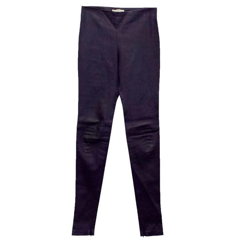 Balenciaga Navy Blue Leather Stretch Trousers For Sale