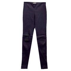 Balenciaga Navy Blue Leather Stretch Trousers