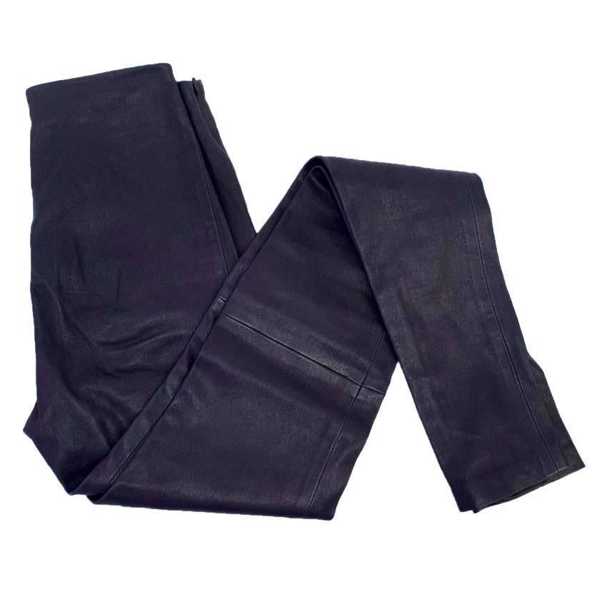 Black Balenciaga Navy Blue Leather Stretch Trousers For Sale