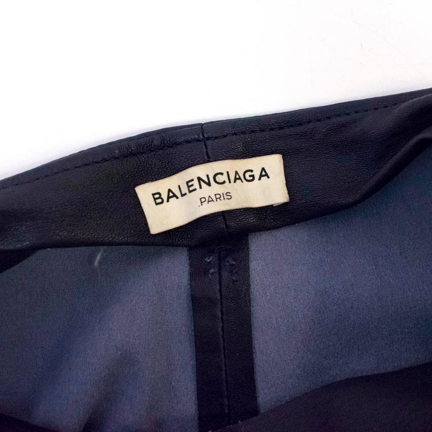 Balenciaga Navy Blue Leather Stretch Trousers For Sale 1