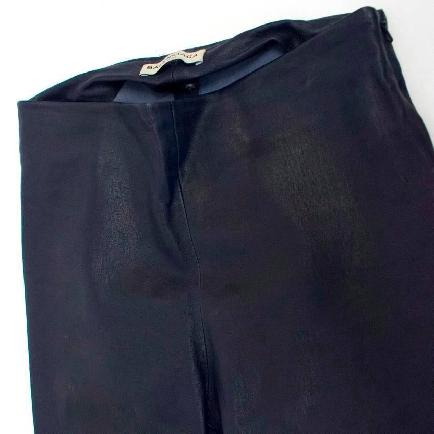 Women's Balenciaga Navy Blue Leather Stretch Trousers For Sale