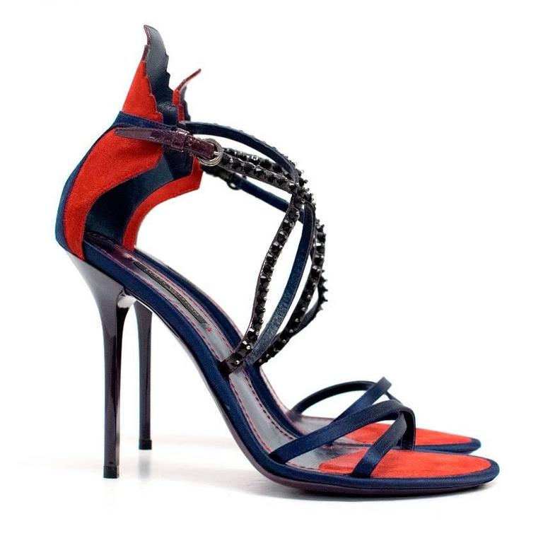 Louis Vuitton Navy And Red Stiletto Cross Strap Heels For Sale at 1stdibs