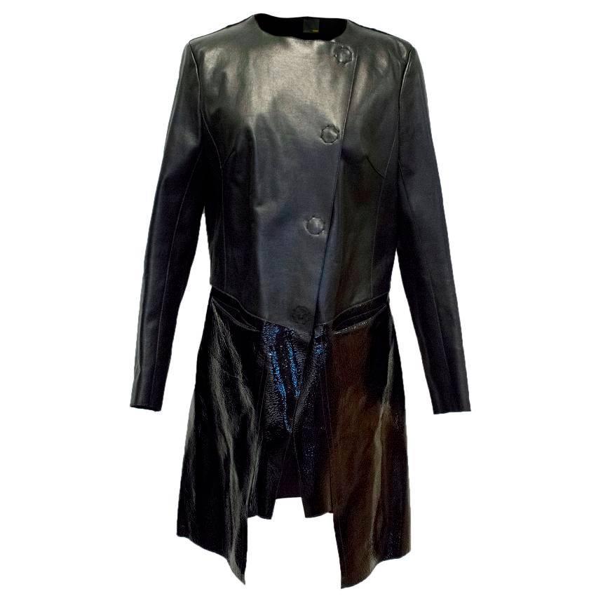 Fendi Black Leather Two Toned Coat US 6 For Sale
