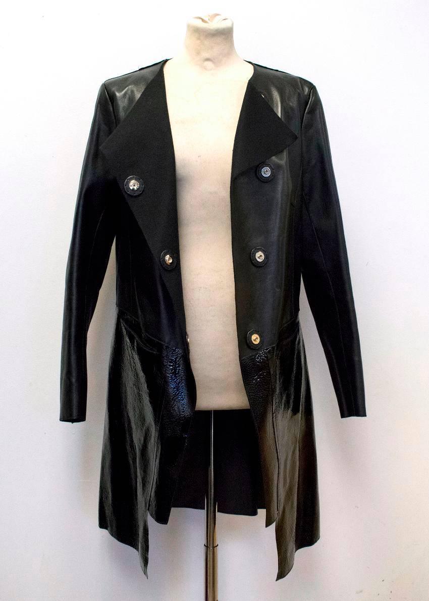 Fendi Black Leather Two Toned Coat US 6 For Sale 5