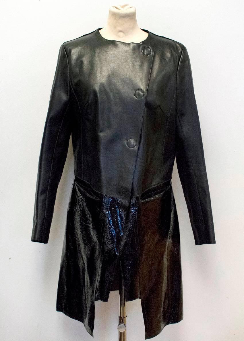 Fendi Black Leather Two Toned Coat US 6 For Sale 4