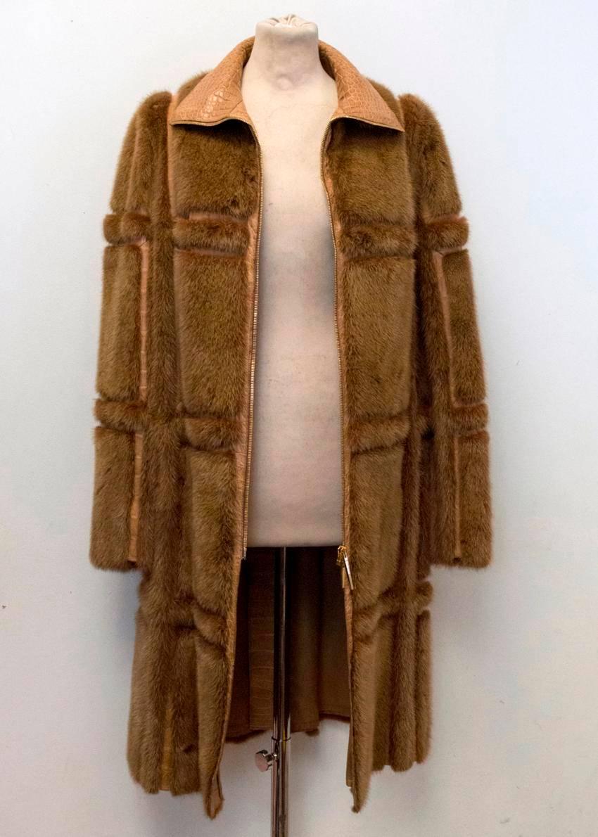 Gucci Brown Mink Long Coat With Crocodile Leather In New Condition For Sale In London, GB