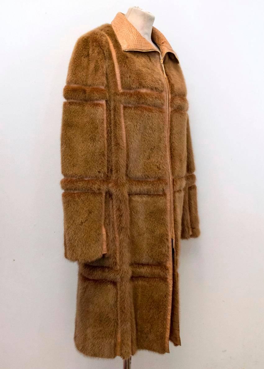 Women's Gucci Brown Mink Long Coat With Crocodile Leather For Sale