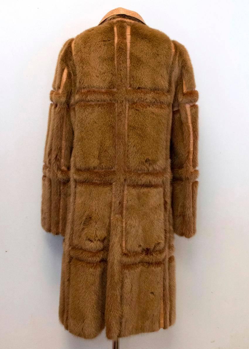 Gucci Brown Mink Long Coat With Crocodile Leather For Sale 2