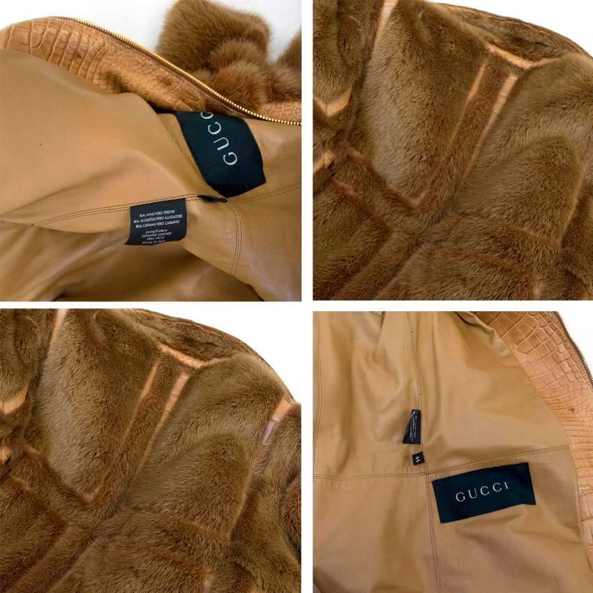 Gucci Brown Mink Long Coat With Crocodile Leather For Sale 5