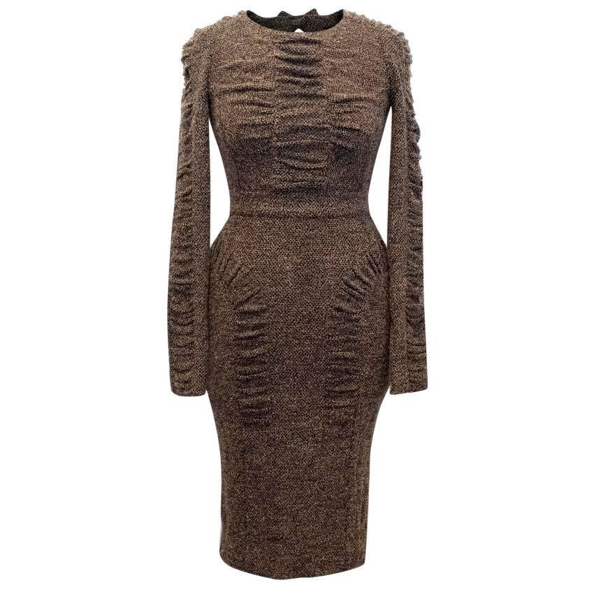 Burberry Prorsum Brown Tweed Bowback Dress For Sale