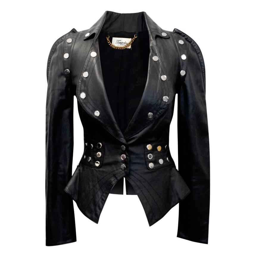  Temperley London Black Studded Leather Jacket  For Sale