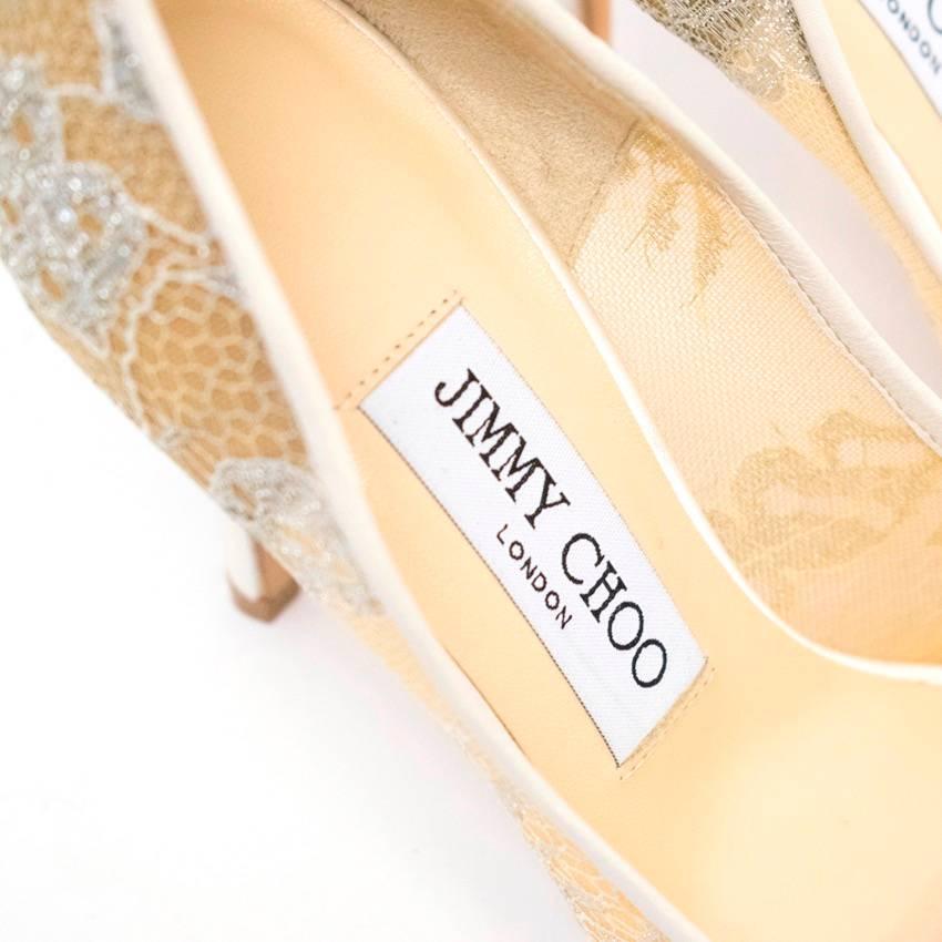 Jimmy Choo White Abel 90 Lace Point Toe Pumps For Sale 2