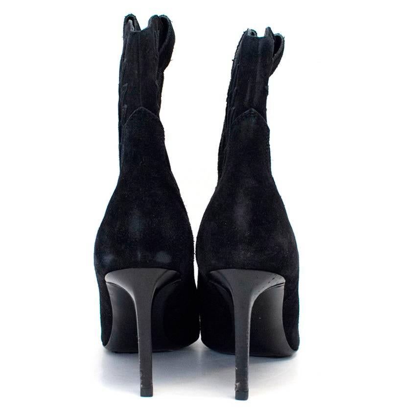 Black Saint Laurent Paris Suede Western Ankle Boots For Sale