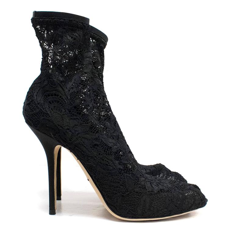 Dolce and Gabbana Stretch-Lace and Tulle Ankle Boots For Sale at 1stDibs