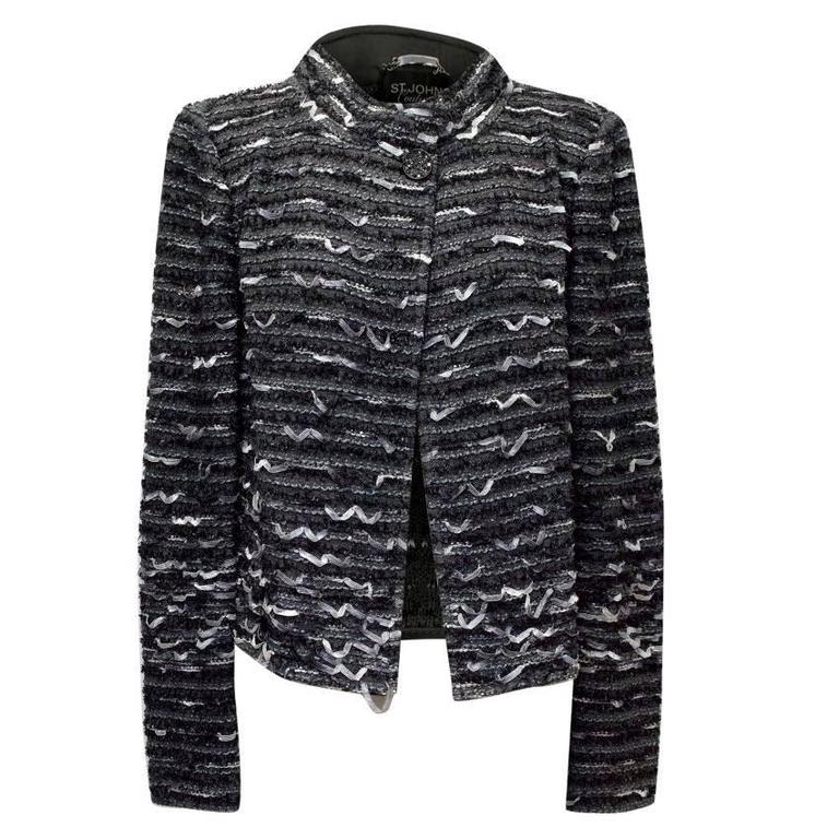 St John Couture Grey Multi-Woven Ribbon Jacket For Sale at 1stDibs