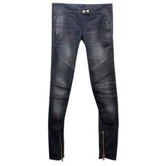 Balmain Grey Skinny Jeans with Gold Zip Details 