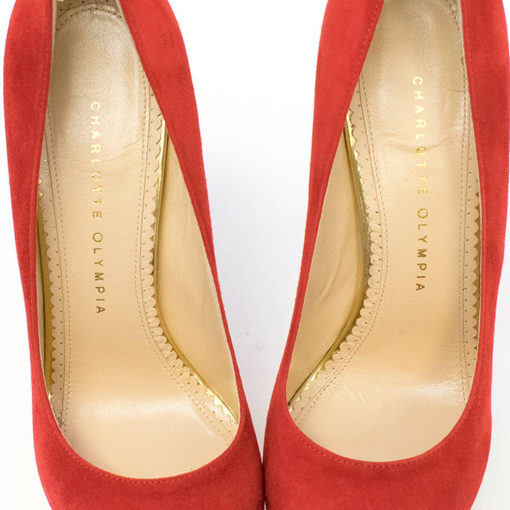Charlotte Olympia Red Suede Platform Heels For Sale 5