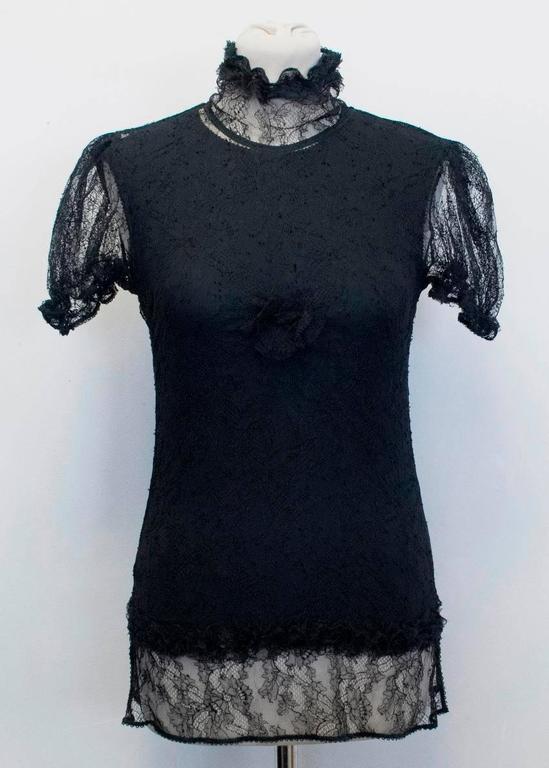 Chanel Black Sheer Lace Short Sleeves Top For Sale at 1stDibs
