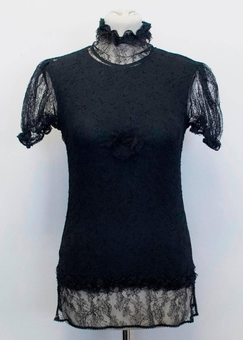 Chanel Black Sheer Lace Short Sleeves Top  In New Condition For Sale In London, GB