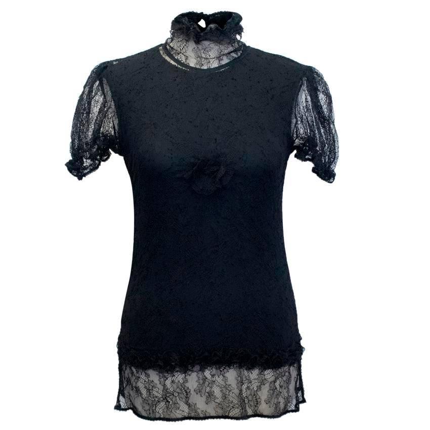 Chanel Black Sheer Lace Short Sleeves Top  For Sale