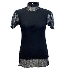 Chanel Black Sheer Lace Short Sleeves Top 