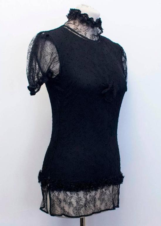 Chanel Black Sheer Lace Short Sleeves Top For Sale at 1stDibs