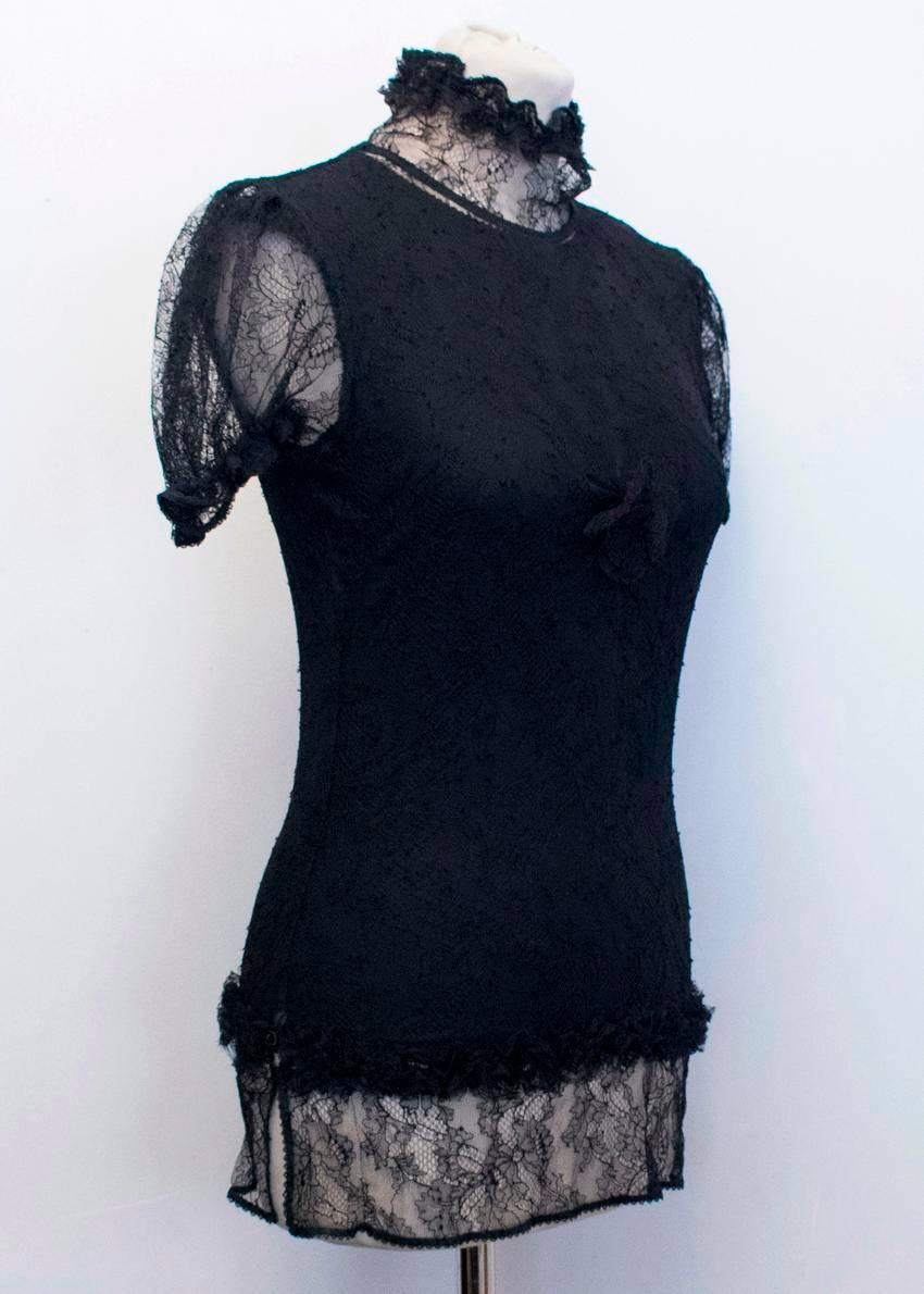 Chanel Black Sheer Lace Short Sleeves Top  For Sale 2