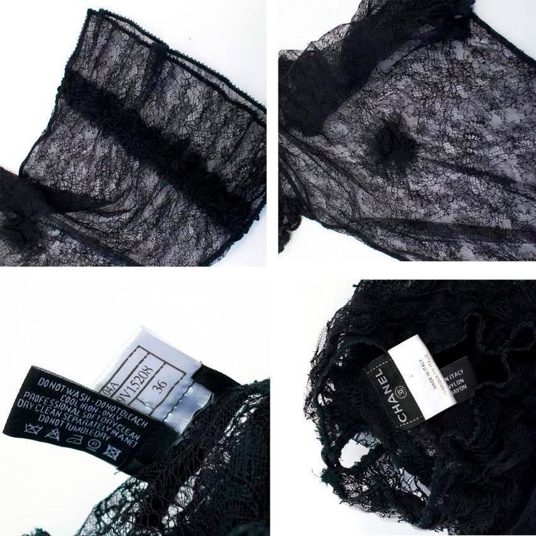 Chanel Black Sheer Lace Short Sleeves Top For Sale at 1stDibs