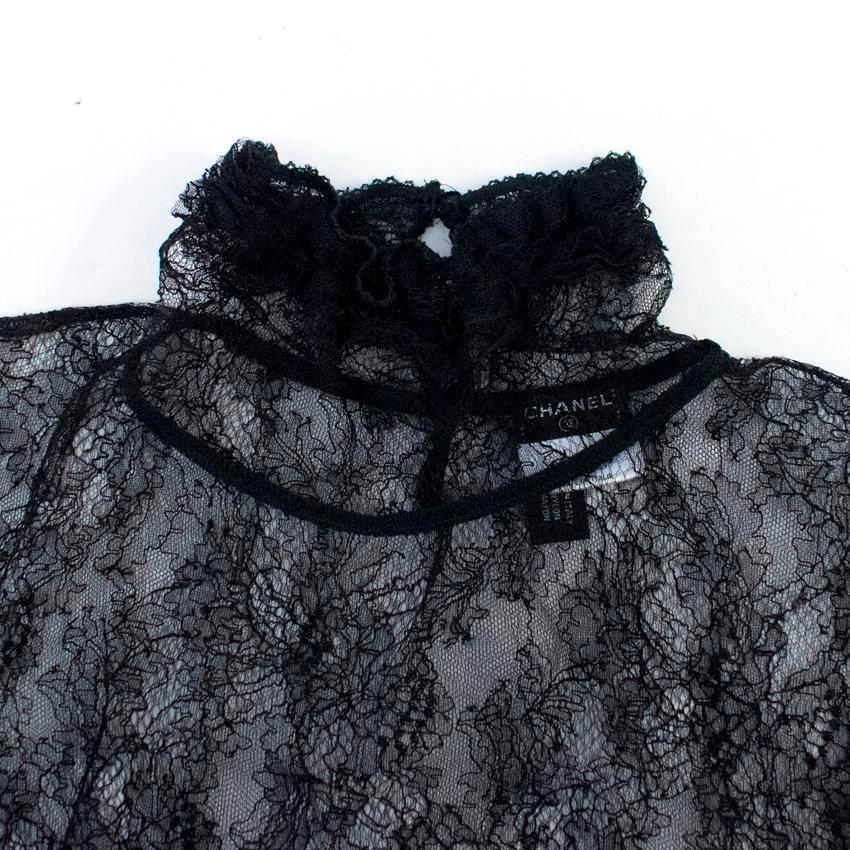 Chanel Black Sheer Lace Short Sleeves Top  For Sale 6
