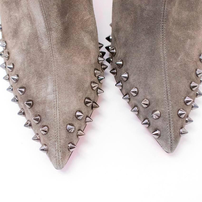 Christian Louboutin Taupe Willetta 100 Spiked Ankle Boots In Excellent Condition For Sale In London, GB