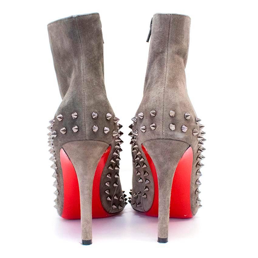 Women's Christian Louboutin Taupe Willetta 100 Spiked Ankle Boots For Sale