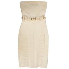 Herve Leger Cream Bandeau Bodycon Dress