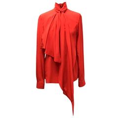 Givenchy Red Silk Blouse With Pussy Bow Tie 6