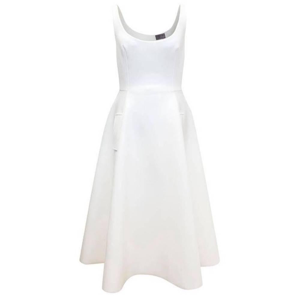  Lanvin White Neoprene Tea Length Dress  For Sale