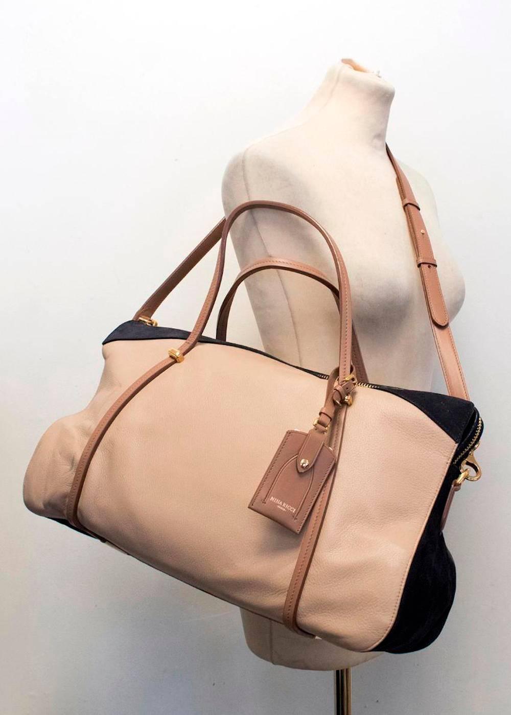 Women's Nina Ricci Paris Beige Leather and Suede Shoulder Bag  For Sale