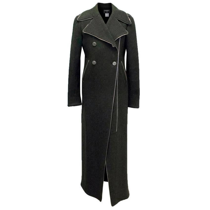 Chanel Dark Grey Longline Coat with Zip Detailing For Sale
