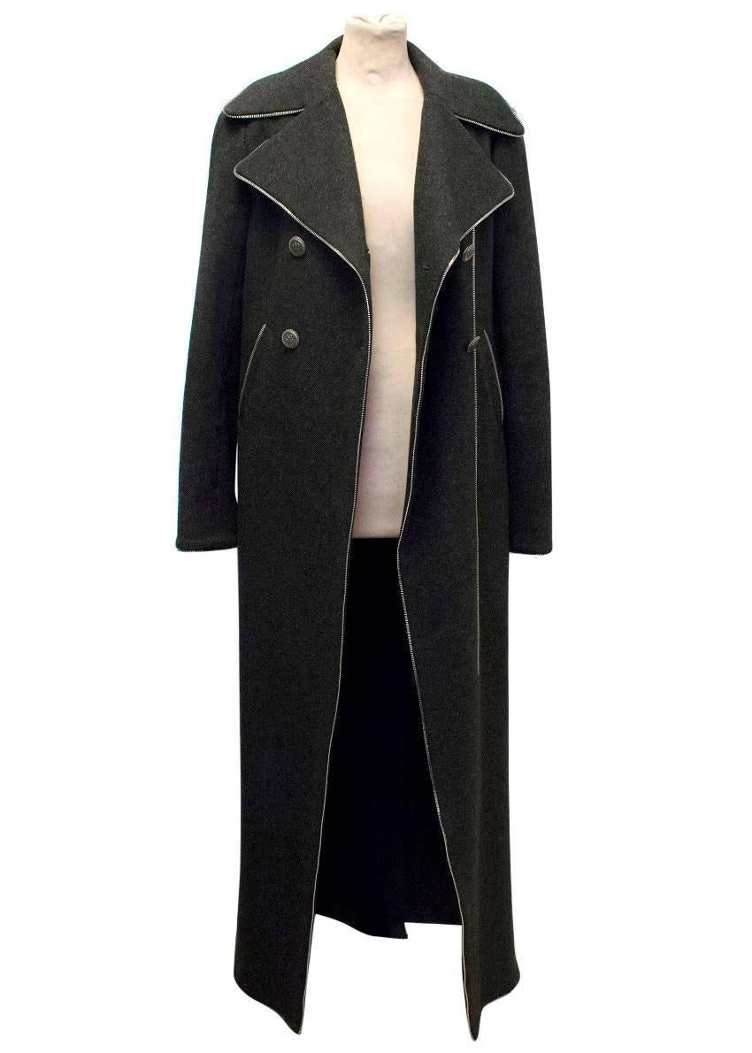 Chanel Dark Grey Longline Coat with Zip Detailing For Sale 3