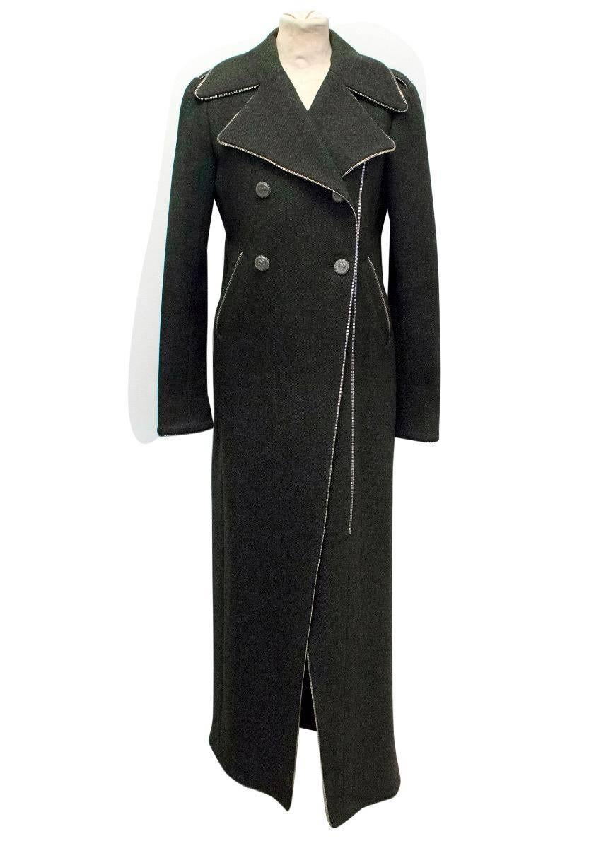 Black Chanel Dark Grey Longline Coat with Zip Detailing For Sale