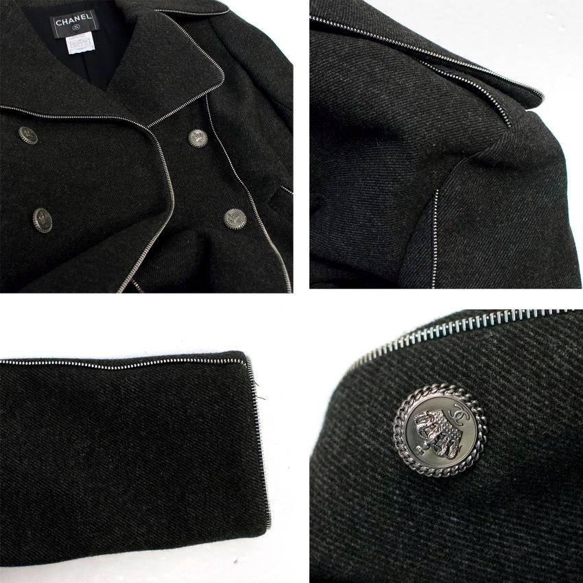 Chanel Dark Grey Longline Coat with Zip Detailing For Sale 2
