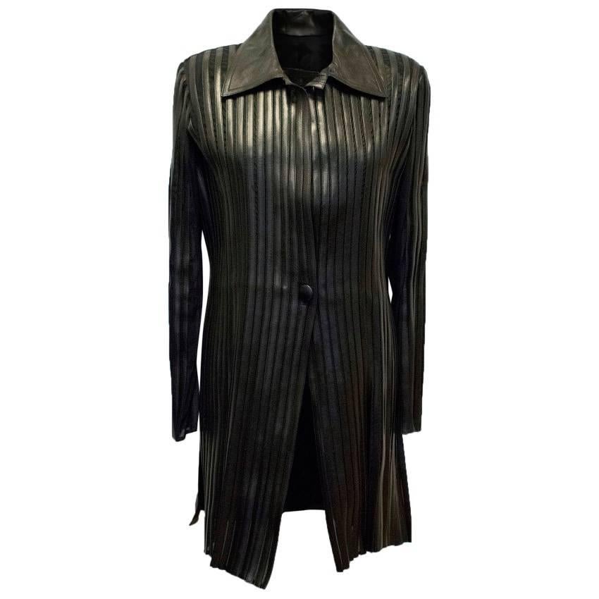  Jitrois Black Long Leather Stripe Panel Jacket 
