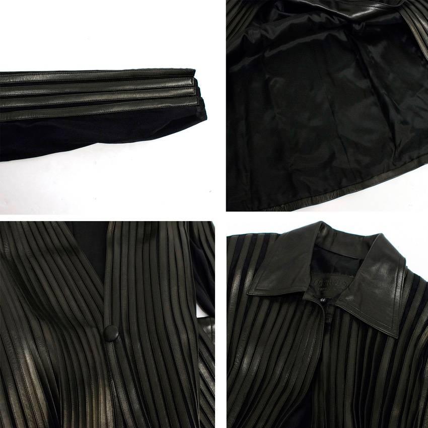  Jitrois Black Long Leather Stripe Panel Jacket  4