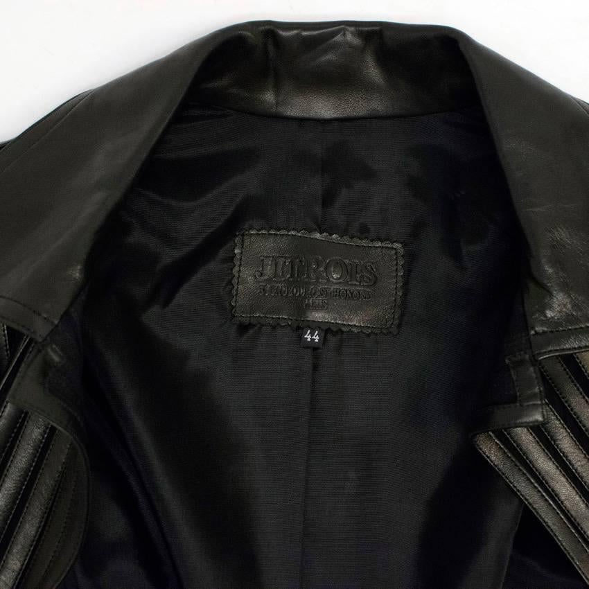 Women's  Jitrois Black Long Leather Stripe Panel Jacket 