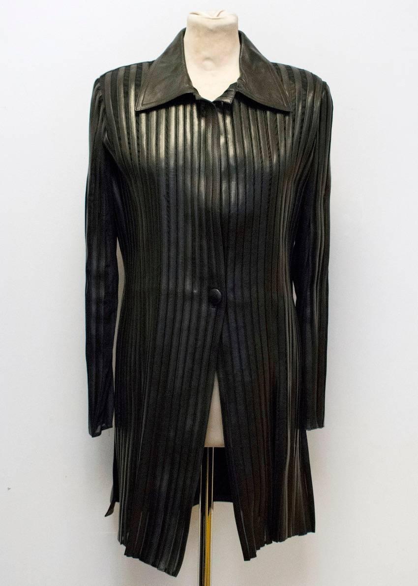  Jitrois Black Long Leather Stripe Panel Jacket  1